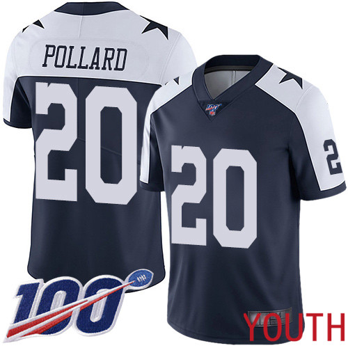 Youth Dallas Cowboys Limited Navy Blue Tony Pollard Alternate #20 100th Season Vapor Untouchable Throwback NFL Jersey